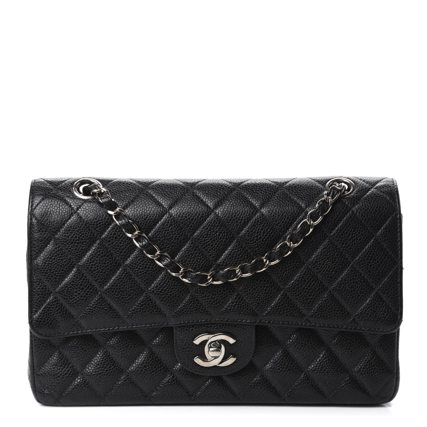 Caviar Quilted Medium Double Flap Black