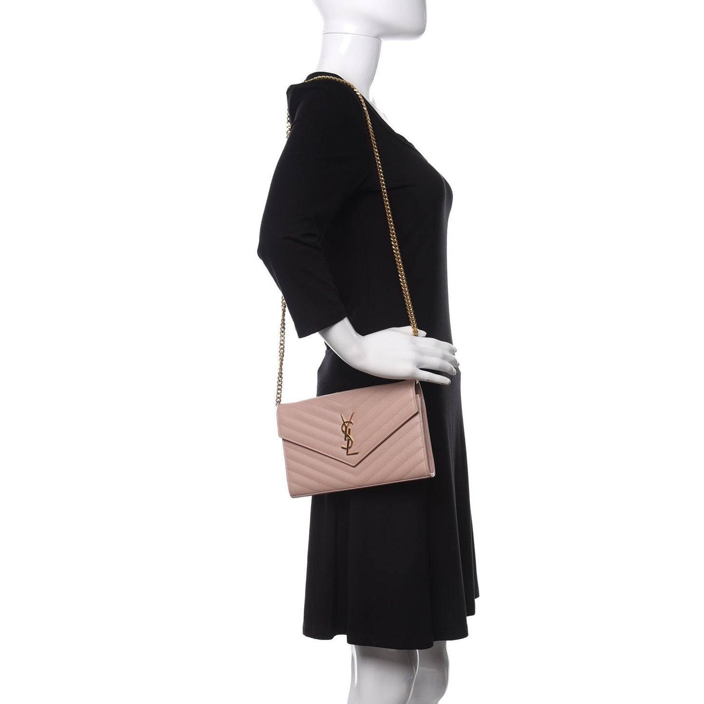 Grain De Poudre Matelasse Chevron Monogram Chain Wallet Pale Blush