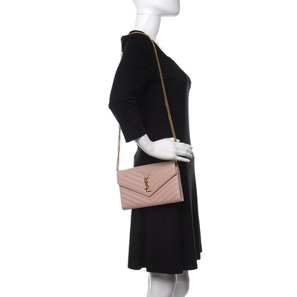 Saint Laurent Grain De Poudre Matelasse Chevron Monogram Chain Wallet Pale Blush 2 of 13