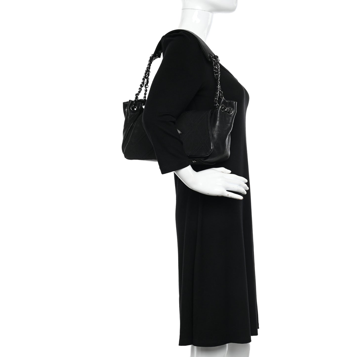 Calfskin Diamond Stitch Accordion Flap Black