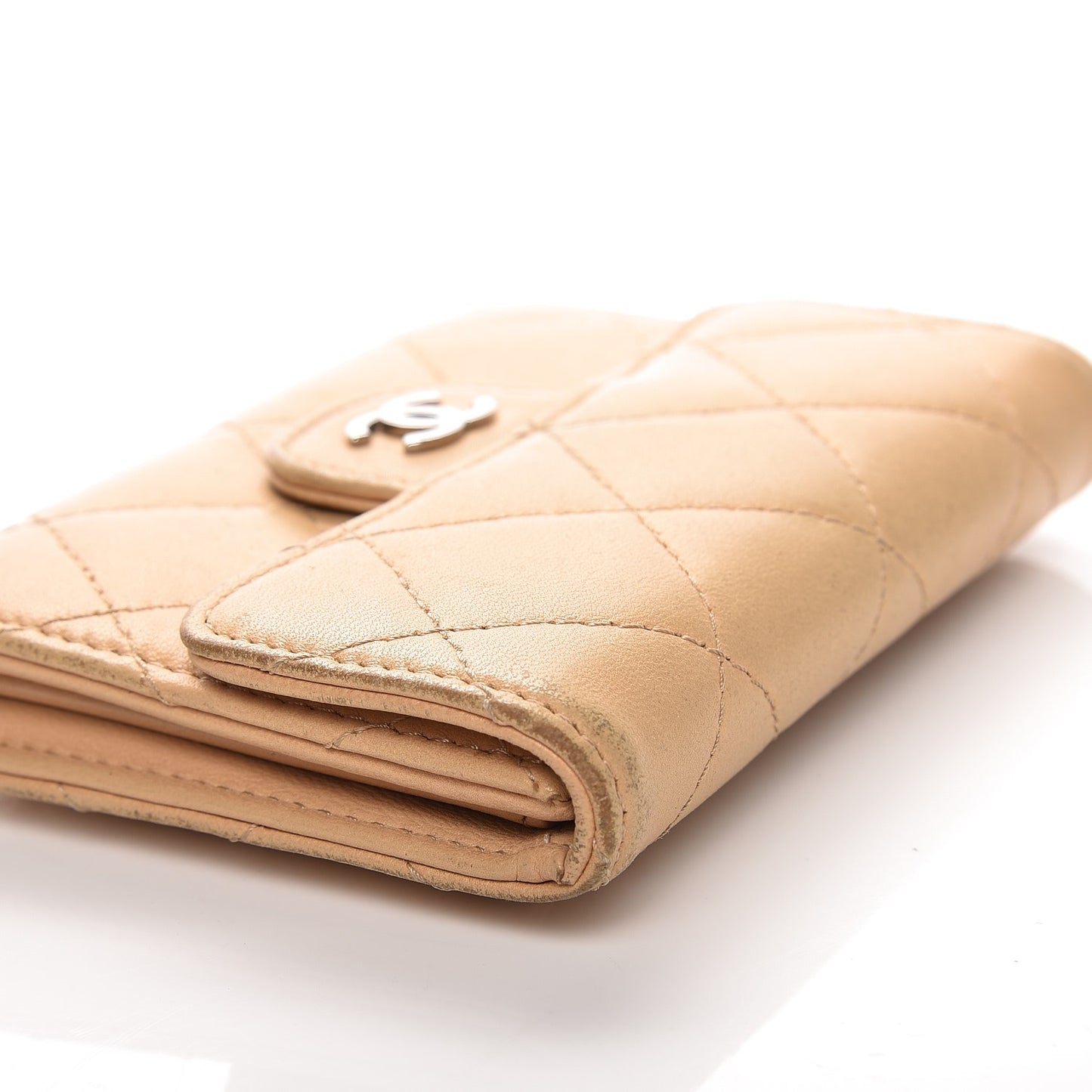 Lambskin Quilted Flap Card Holde Walletr Beige