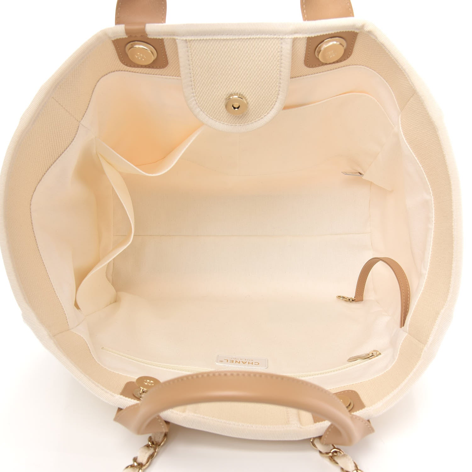 Chanel Canvas Pearl Medium Deauville Tote Ecru Beige 5 of 11