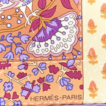 Hermes Silk Pique Fleuri De Provence Pocket Square Scarf Mauve Jaune D'Or Terracotta 2 of 3