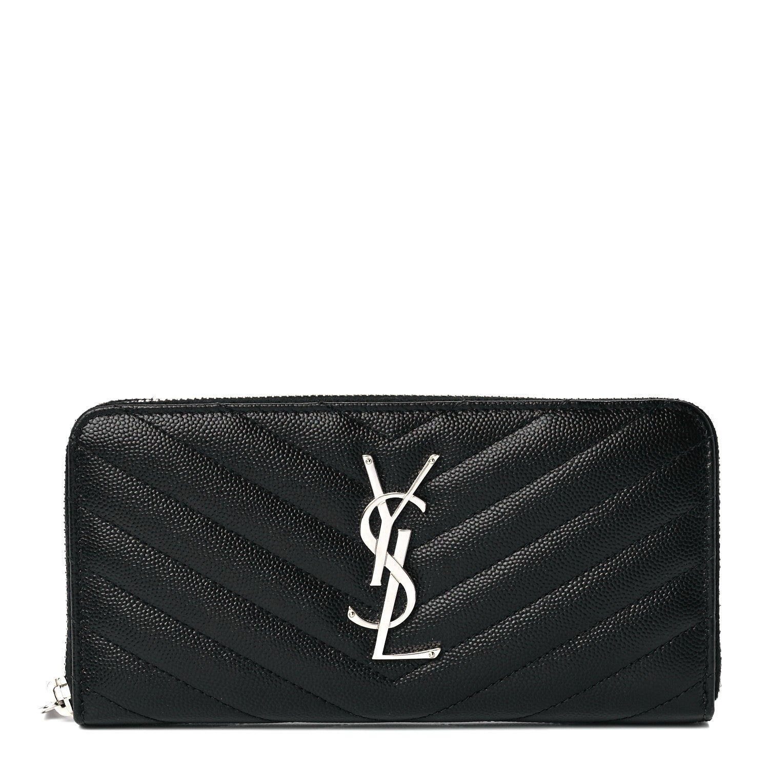 Saint Laurent Grain De Poudre Matelasse Chevron Monogram Zip Around Wallet Black 1 of 10