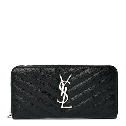 Saint Laurent Grain De Poudre Matelasse Chevron Monogram Zip Around Wallet Black 1 of 10