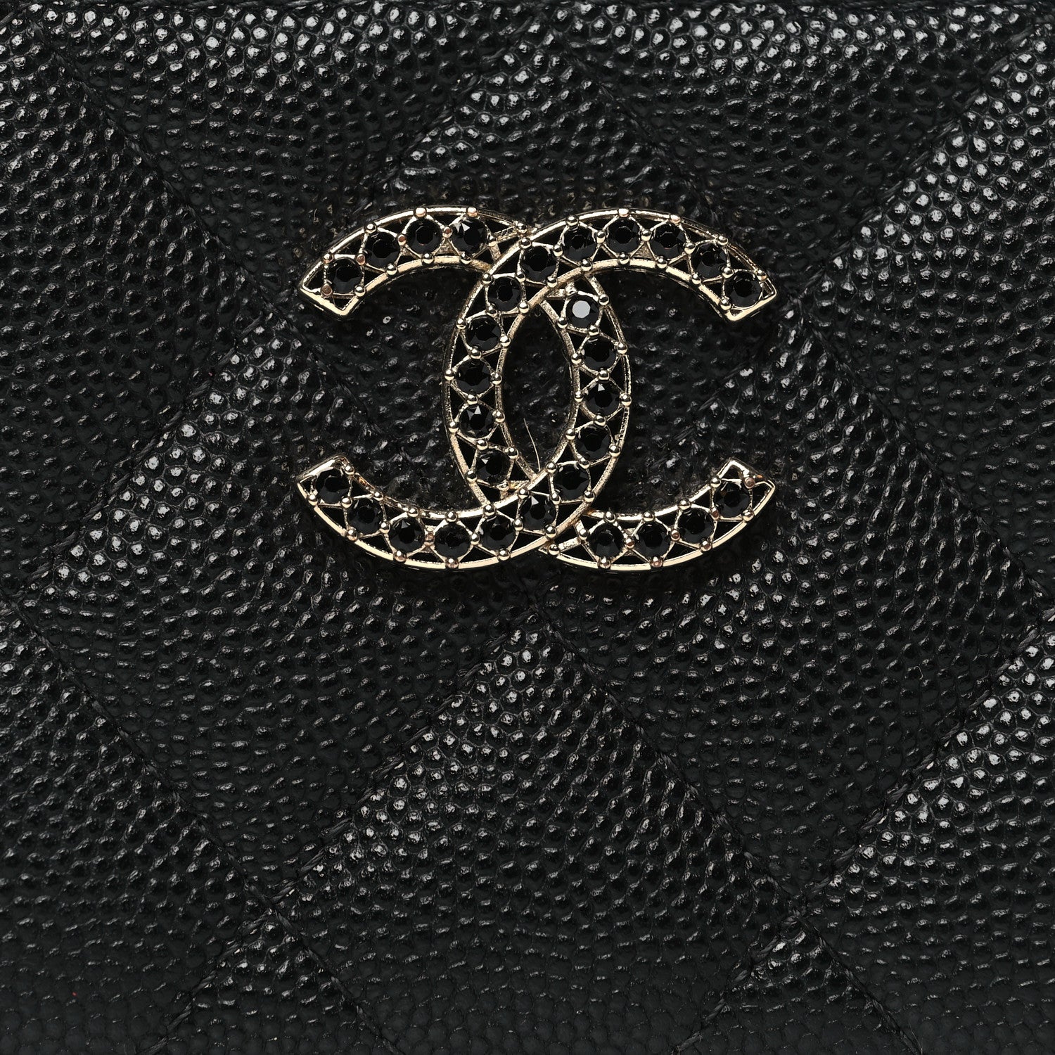 Chanel Shiny Caviar Quilted Strass CC Zip Coin Purse Black 8 of 8