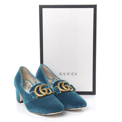 Gucci Softy Velvet GG Victoire 55mm Loafer Pumps 37 Pavone 11 of 11