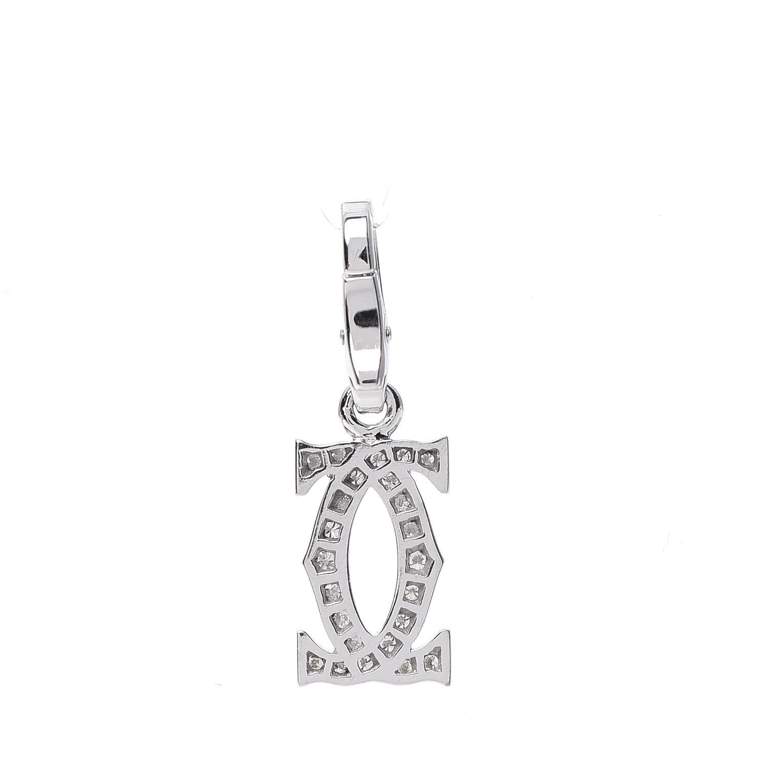 Cartier 18K White Gold Diamond Logo Charm 3 of 4