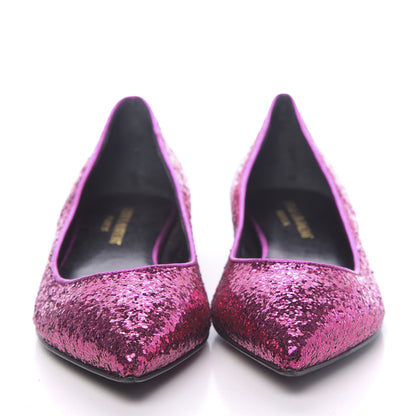 Saint Laurent Metallic Sparkle Fabric Paris Ballet Flat 35 Fuchsia 2 of 8