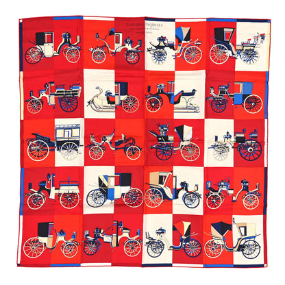 Hermes Silk Voitures Exquises Scarf 90 Rouge Creme Bleu 1 of 3