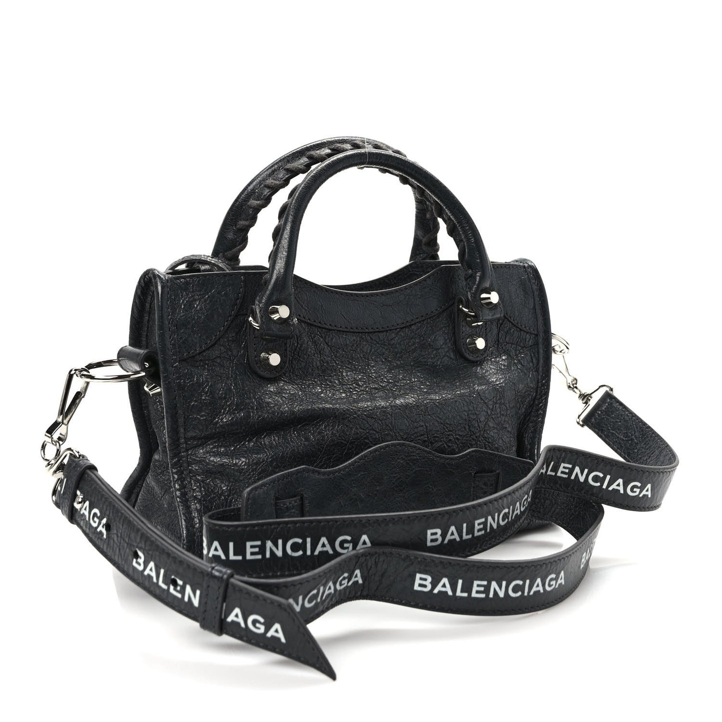 Agneau Classic Silver Hardware Mini City Logo Strap Gris Fossile White