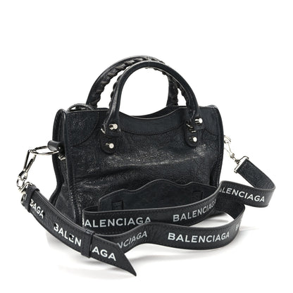 Balenciaga Agneau Classic Silver Hardware Mini City Logo Strap Gris Fossile White 3 of 9