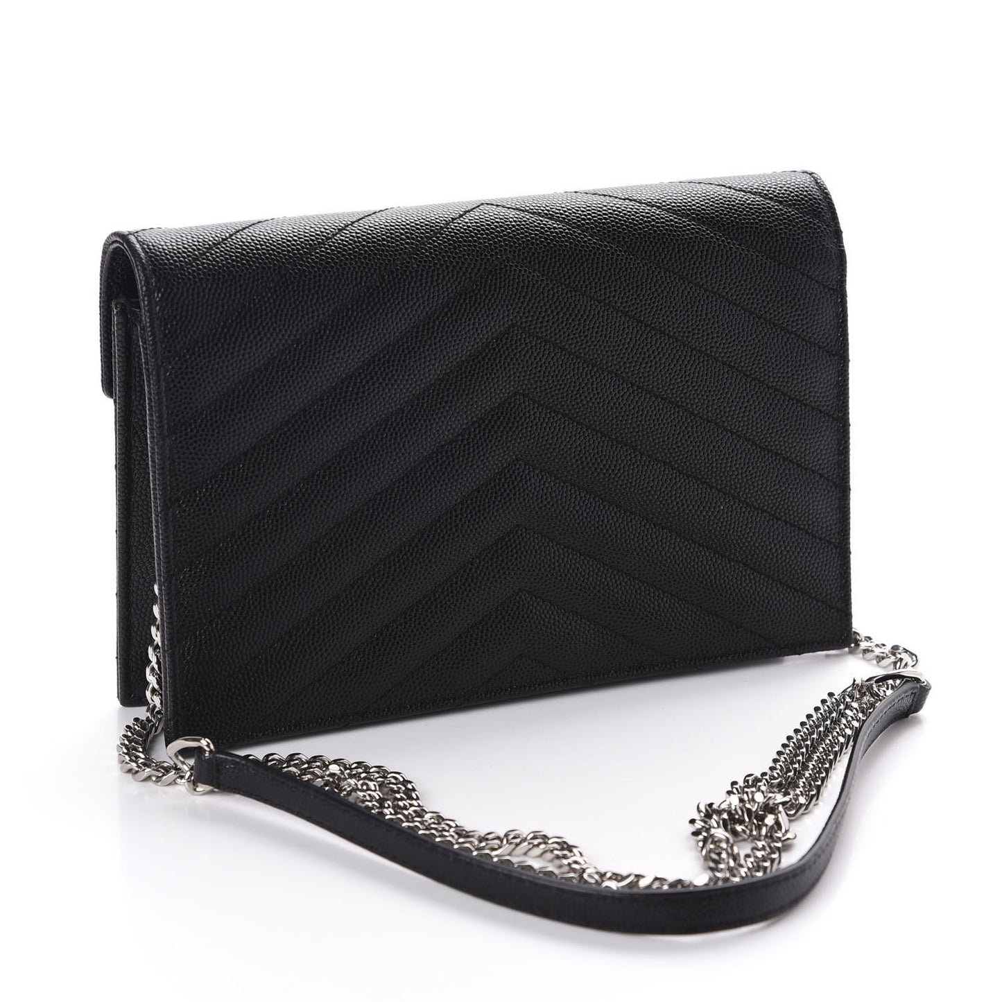 Grain De Poudre Matelasse Chevron Monogram Envelope Chain Wallet Black