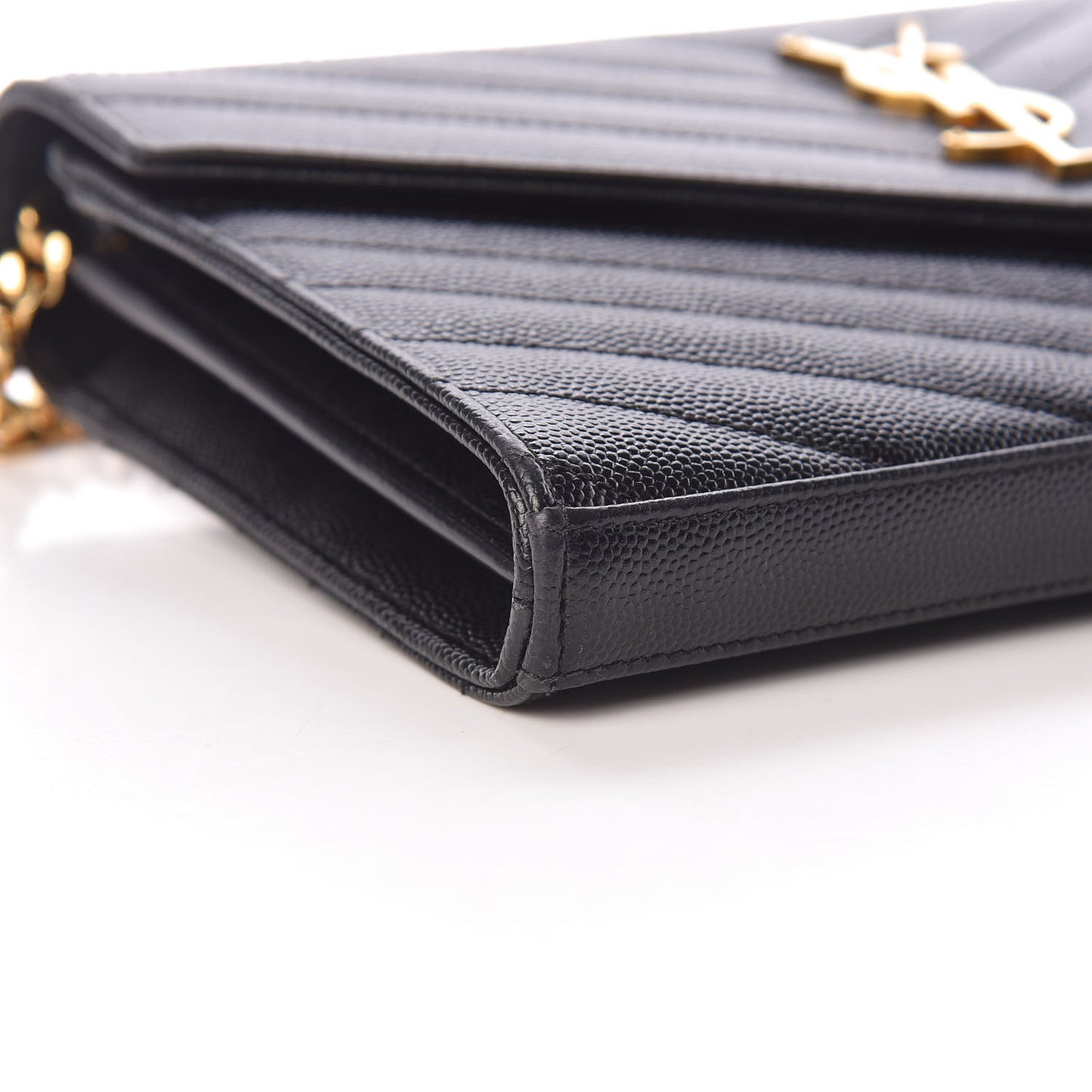 Grain De Poudre Matelasse Chevron Monogram Chain Wallet Black