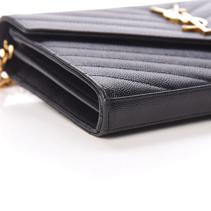 Saint Laurent Grain De Poudre Matelasse Chevron Monogram Chain Wallet Black 9 of 13