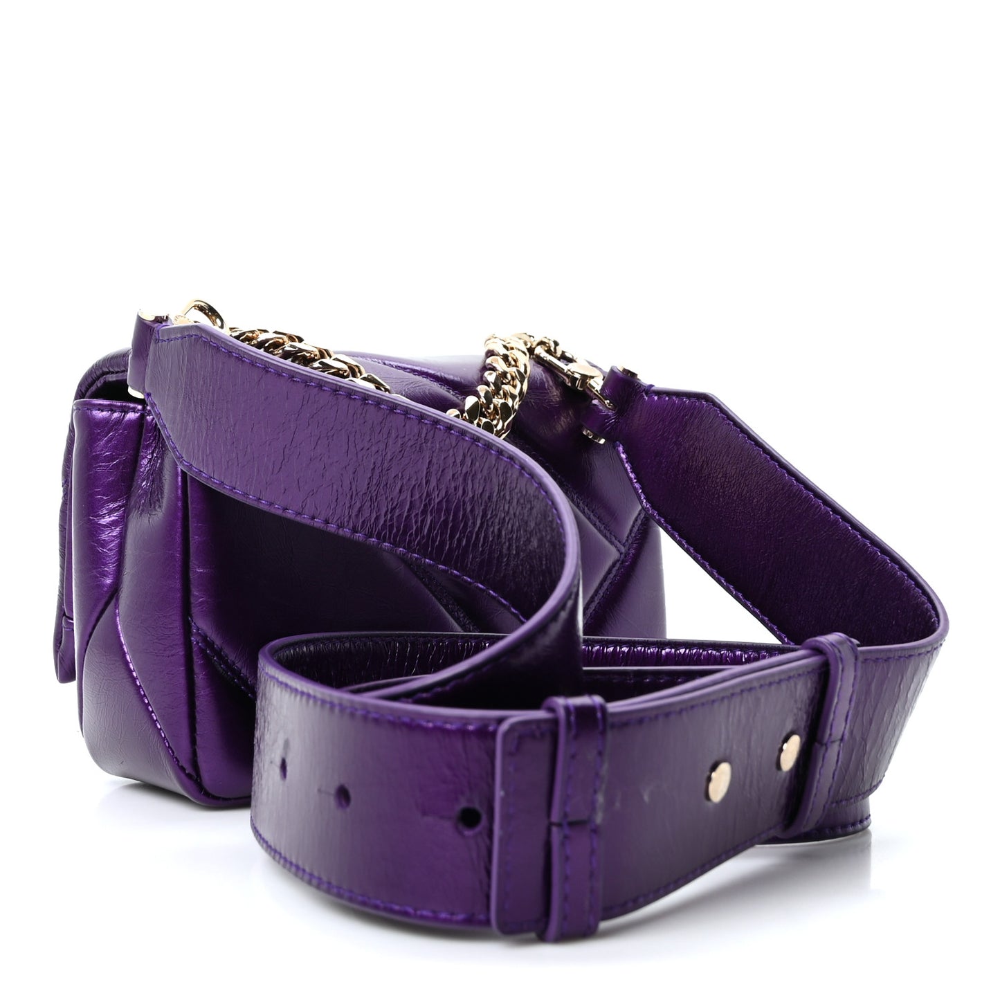 Metallic Calfskin Matelasse Mini Serpenti Cabochon Crossbody Bag Purple