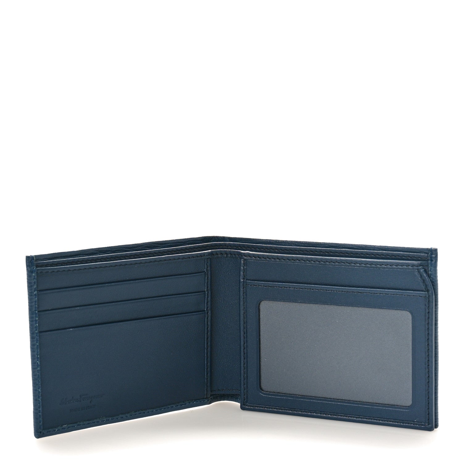 Salvatore Ferragamo Stamped Calfskin Gancini Revival Bi-Fold Wallet Blue 5 of 8