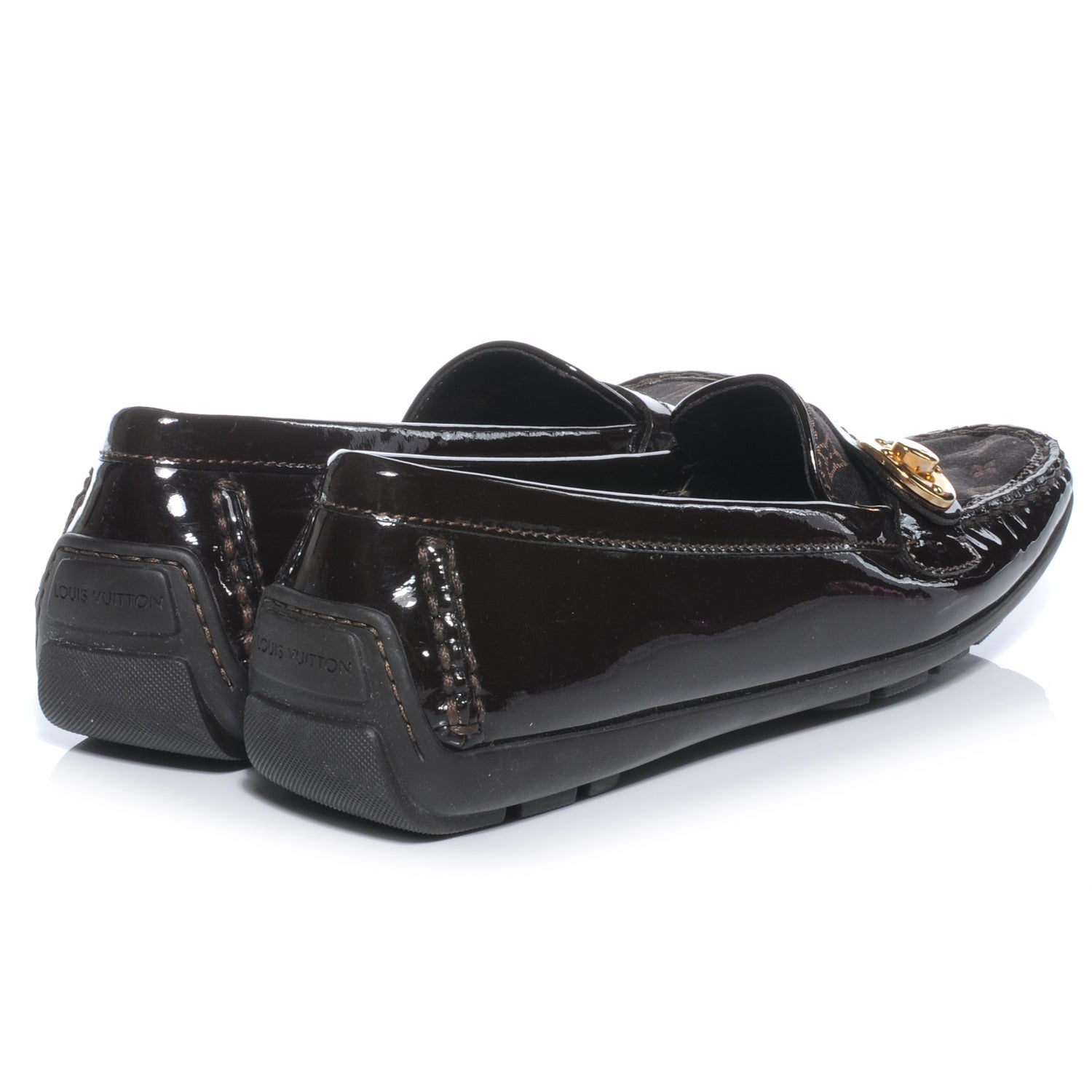 Louis Vuitton Patent Mini Lin Loafers 37.5 Brown 5 of 8