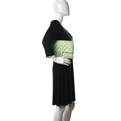 Chanel Patent Quilted Clutch With Chain Flap Light Green 2 of 14