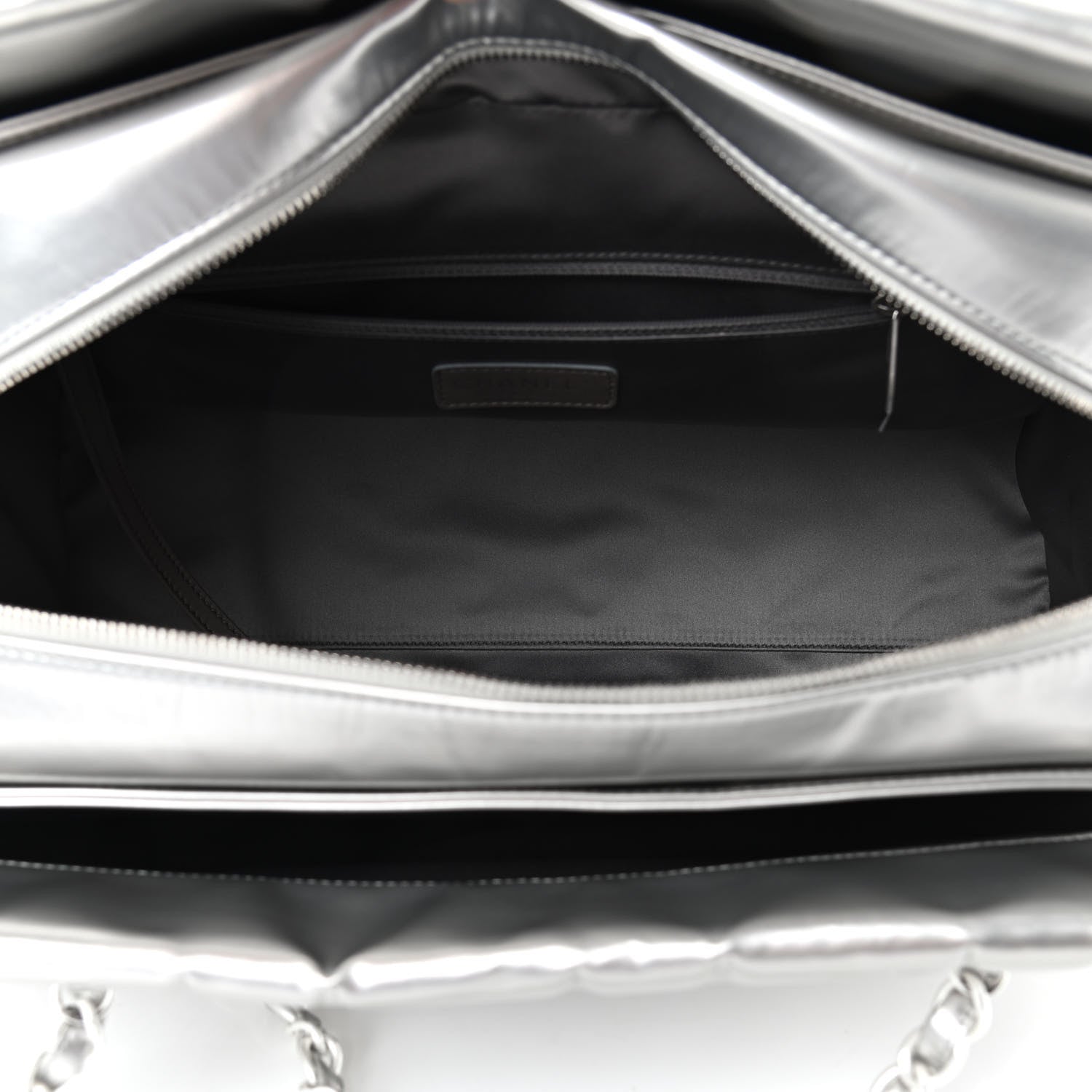 Chanel Vinyl Quilted Frozen Shopping Tote Silver 6 of 13
