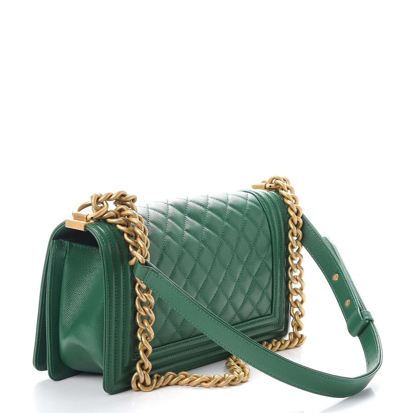 Caviar Quilted Medium Boy Flap Green