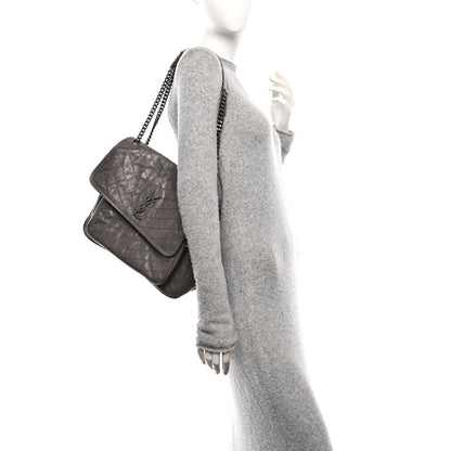 Saint Laurent Crinkled Calfskin Matelasse Monogram Large Niki Chain Satchel Fog 2 of 15
