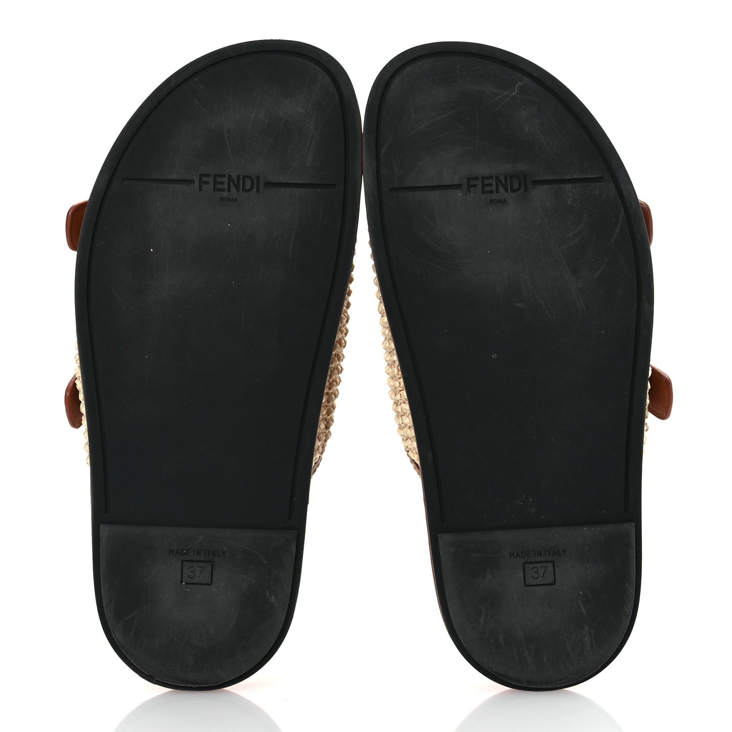 Raffia Vitello Womens Fendi Feel Buckled Slide Sandals 37 Paglia Brandy