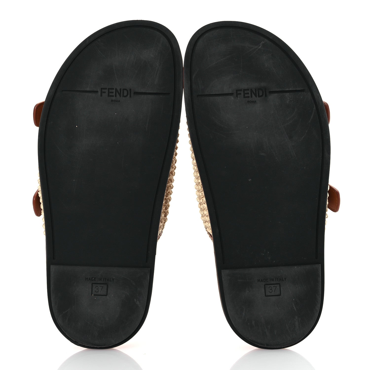 Fendi Raffia Vitello Womens Fendi Feel Buckled Slide Sandals 37 Paglia Brandy 7 of 12