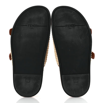 Fendi Raffia Vitello Womens Fendi Feel Buckled Slide Sandals 37 Paglia Brandy 7 of 12