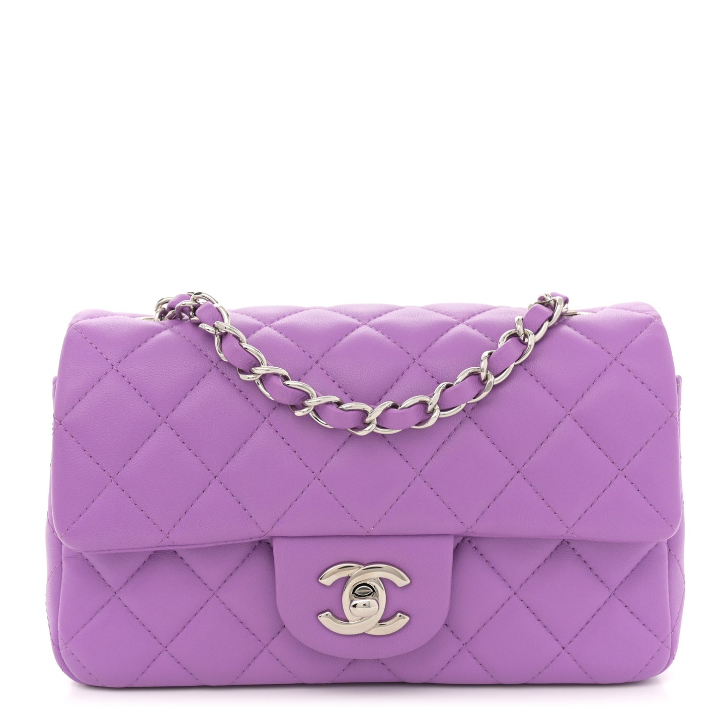 Lambskin Quilted Mini Rectangular Flap Purple