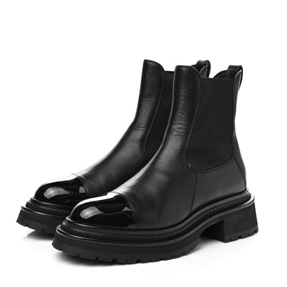 Chanel Calfskin Patent Cap Toe Ankle Boots 37.5 Black 3 of 9