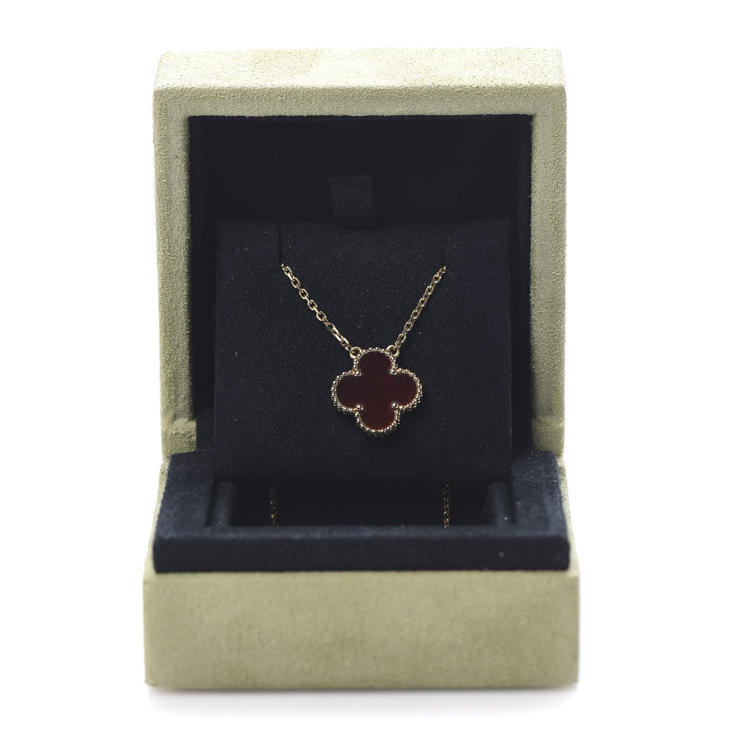 Van Cleef & Arpels 18K Yellow Gold Carnelian Vintage Alhambra Pendant Necklace 7 of 7
