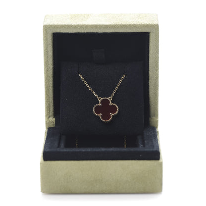 Van Cleef & Arpels 18K Yellow Gold Carnelian Vintage Alhambra Pendant Necklace 7 of 7