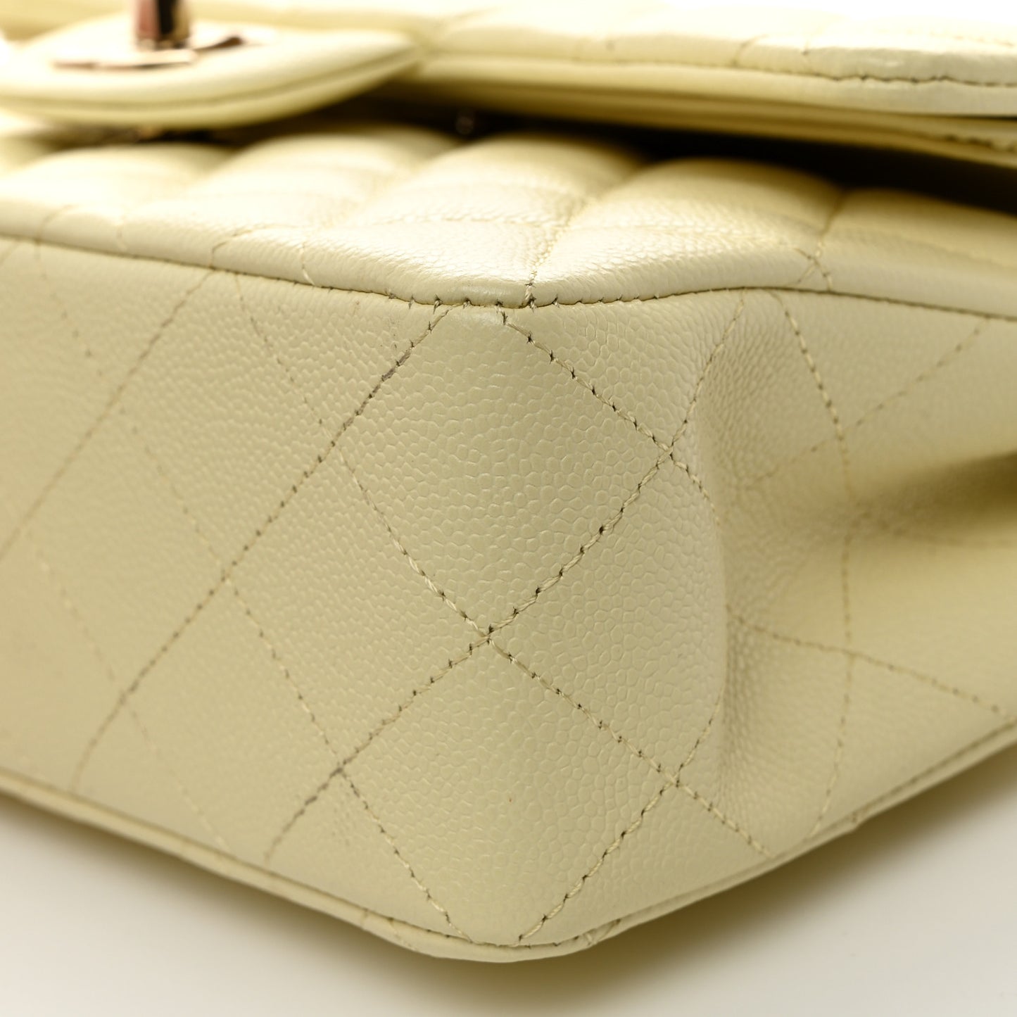 Caviar Quilted Small Double Flap Light Yellow