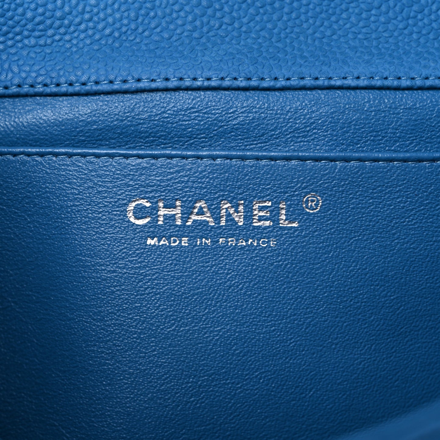 Iridescent Caviar Quilted Clutch With Chain Flap Blue