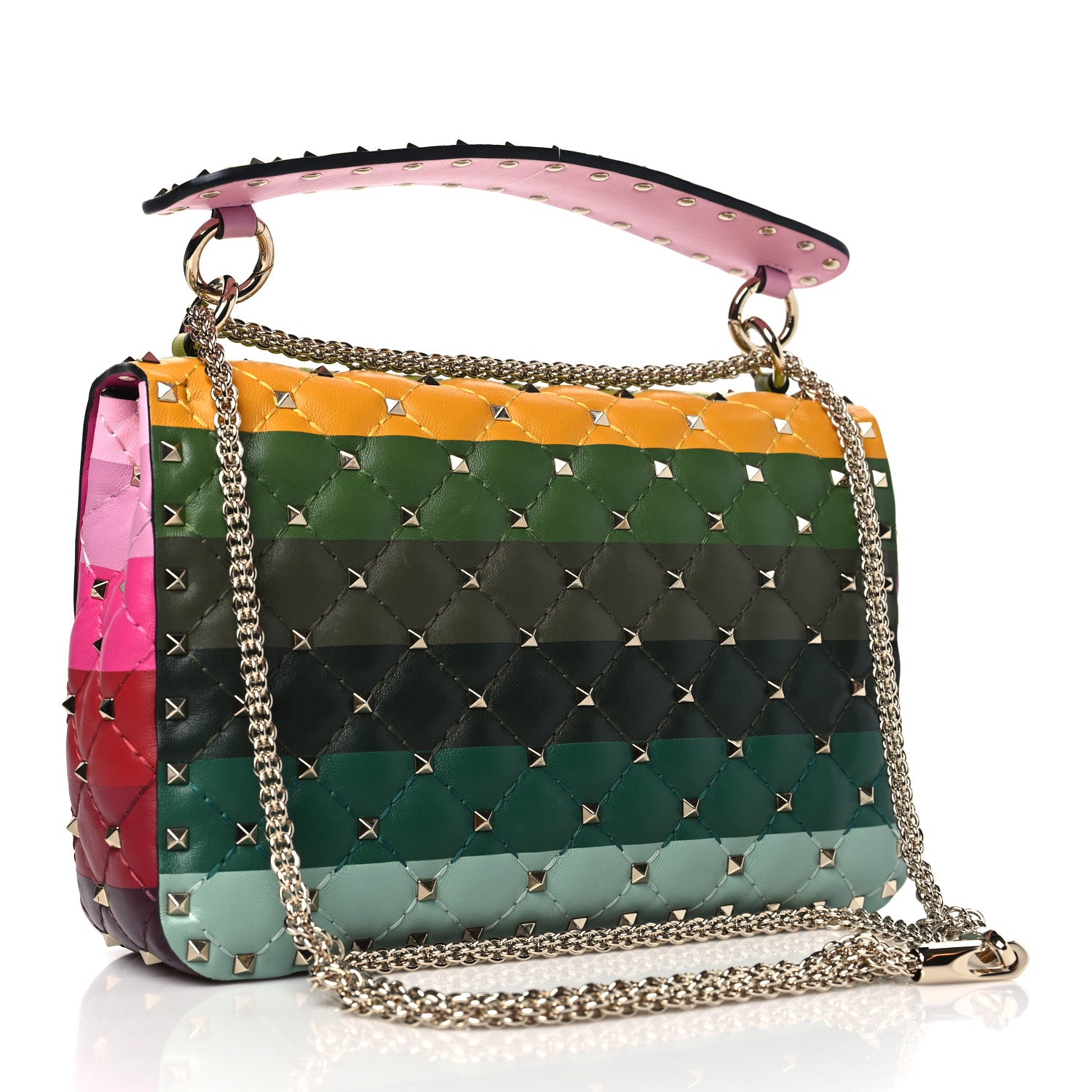 Valentino Garavani VALENTINO GARAVANI Lambskin Stripe Intarsia Medium Rockstud Spike Shoulder Bag Multicolor 3 of 8