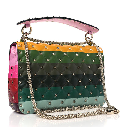 Valentino Garavani VALENTINO GARAVANI Lambskin Stripe Intarsia Medium Rockstud Spike Shoulder Bag Multicolor 3 of 8
