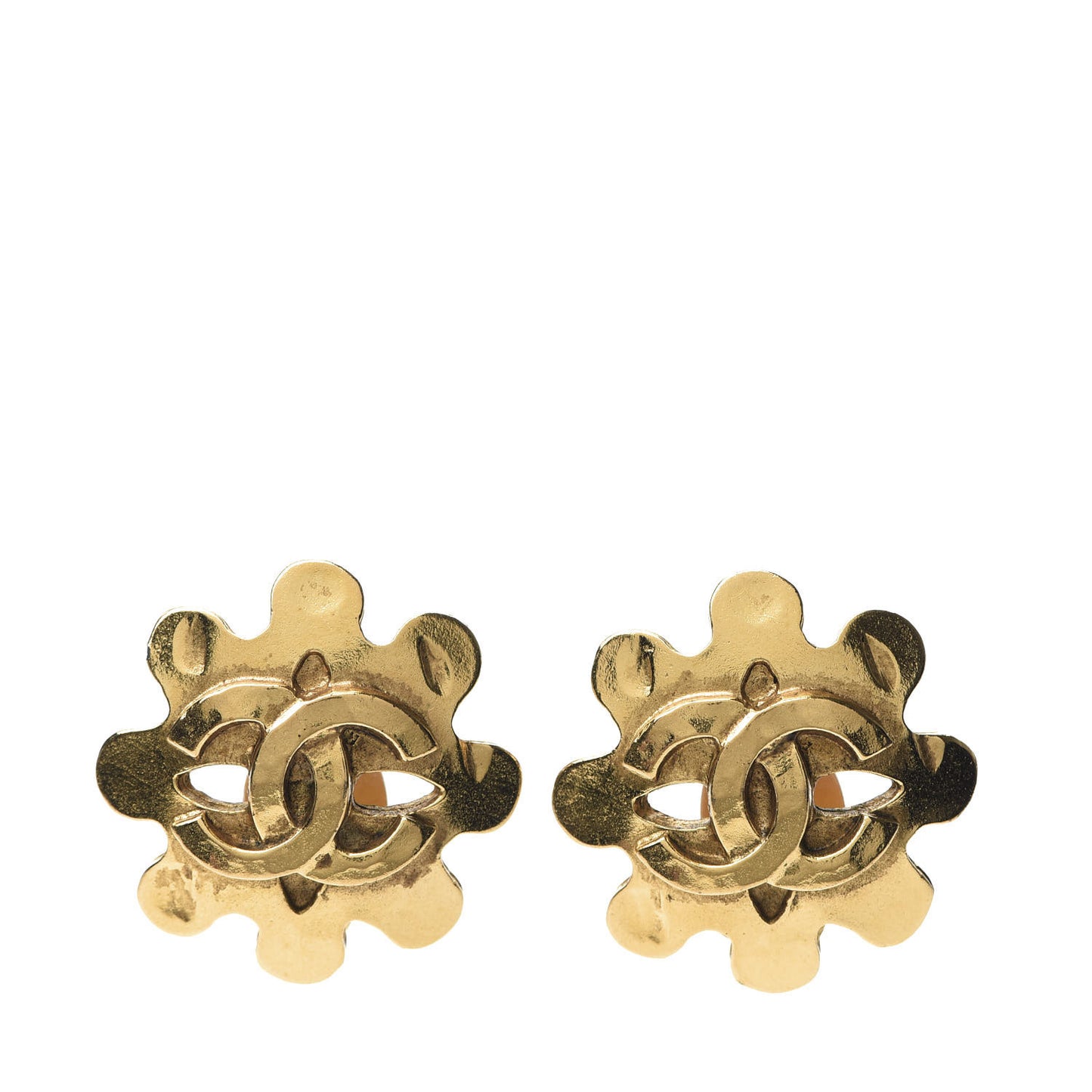 CC Flower Clip On Earrings Gold