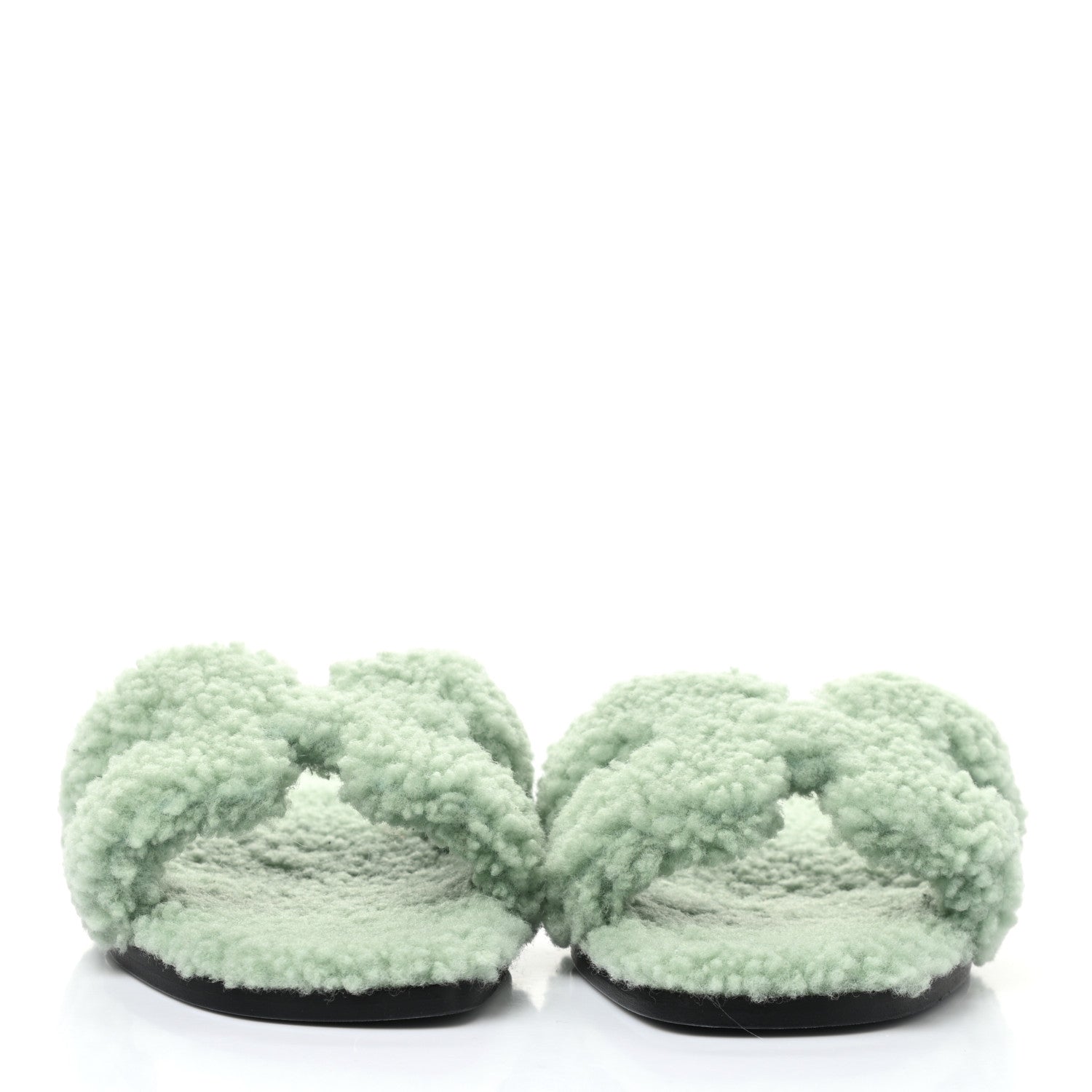 Hermes Woolskin Oran Sandals 36.5 Vert D’Eau 2 of 7