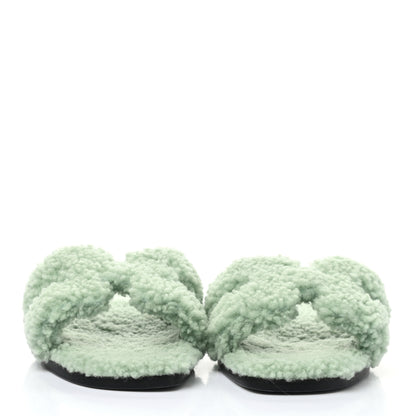 Hermes Woolskin Oran Sandals 36.5 Vert D’Eau 2 of 7