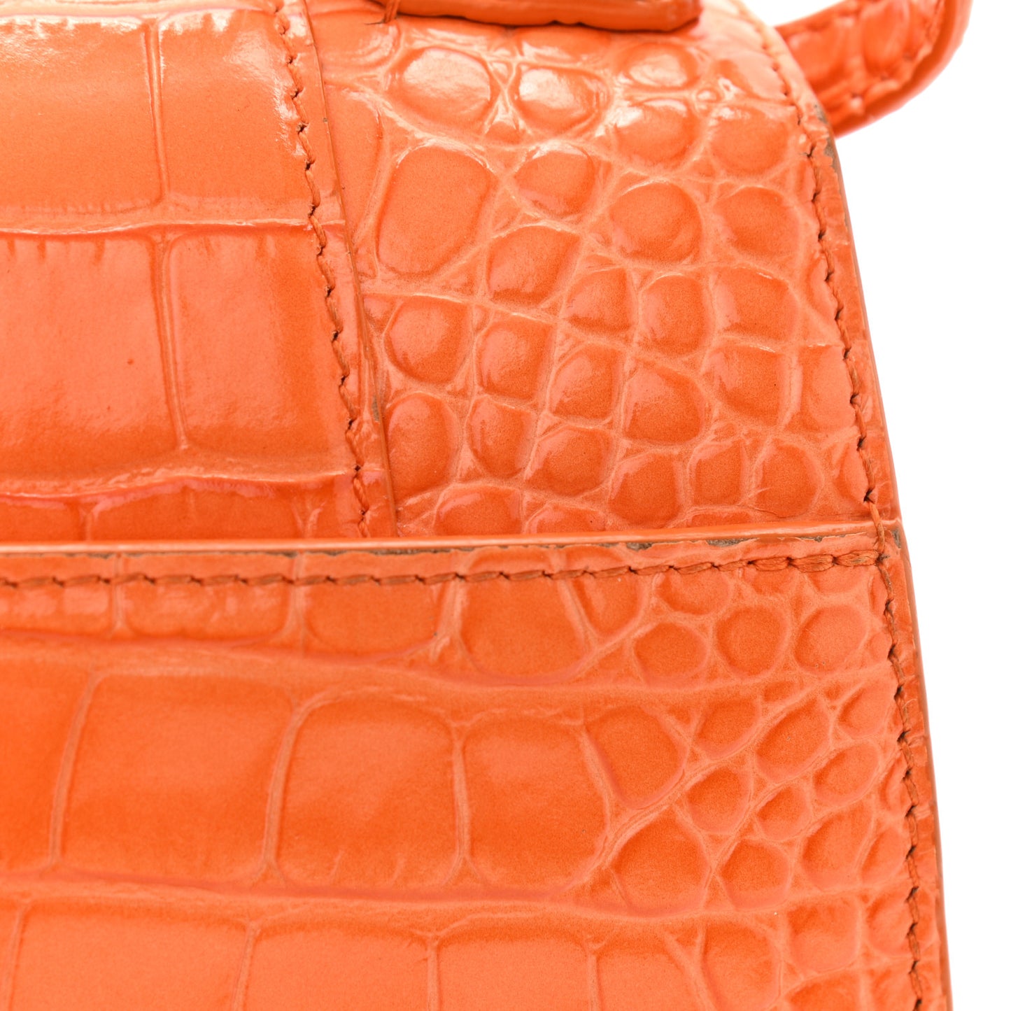 Shiny Calfskin Crocodile Embossed Small Hourglass Top Handle Bag Orange