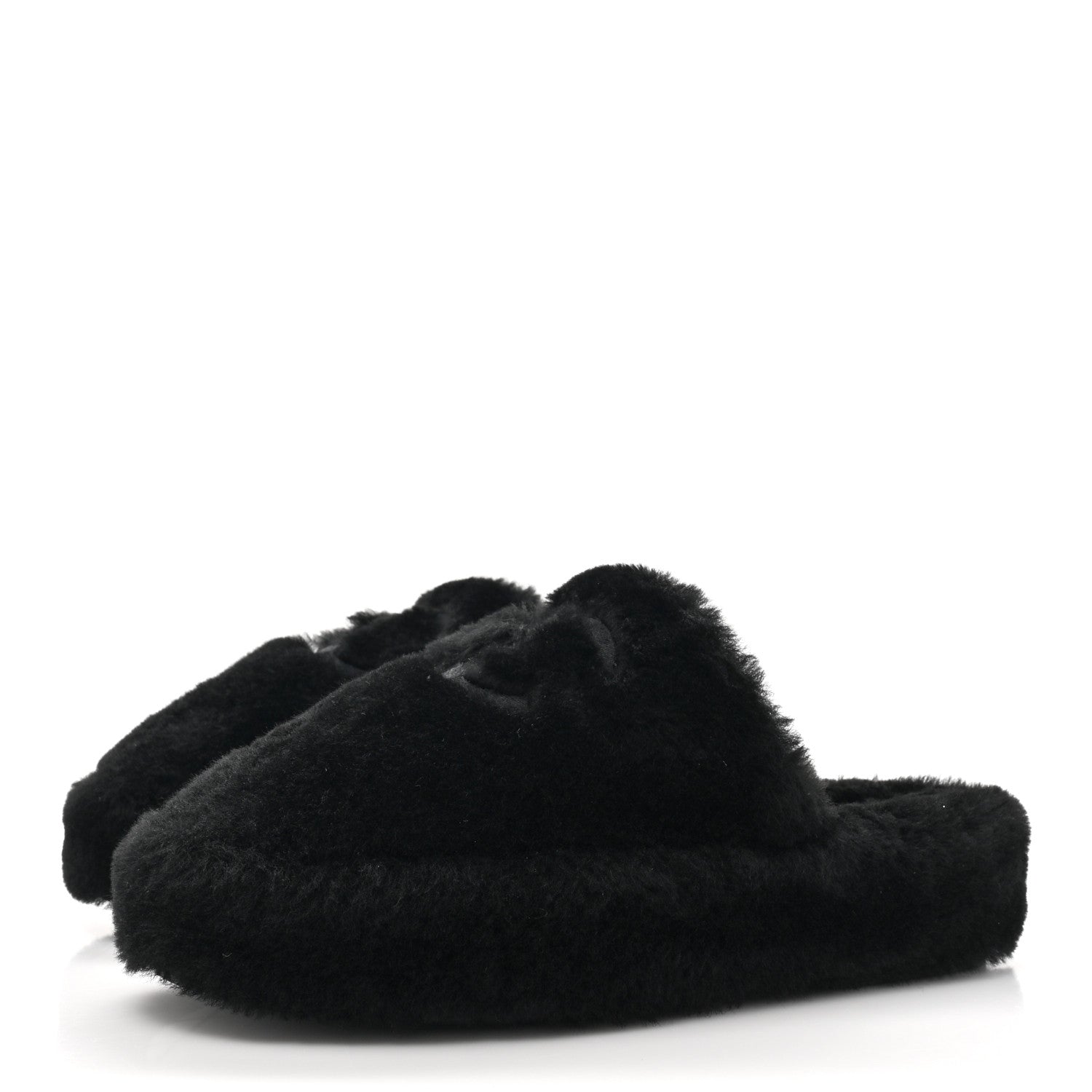 Chanel Shearling CC Flat Mules 39 Black 3 of 16