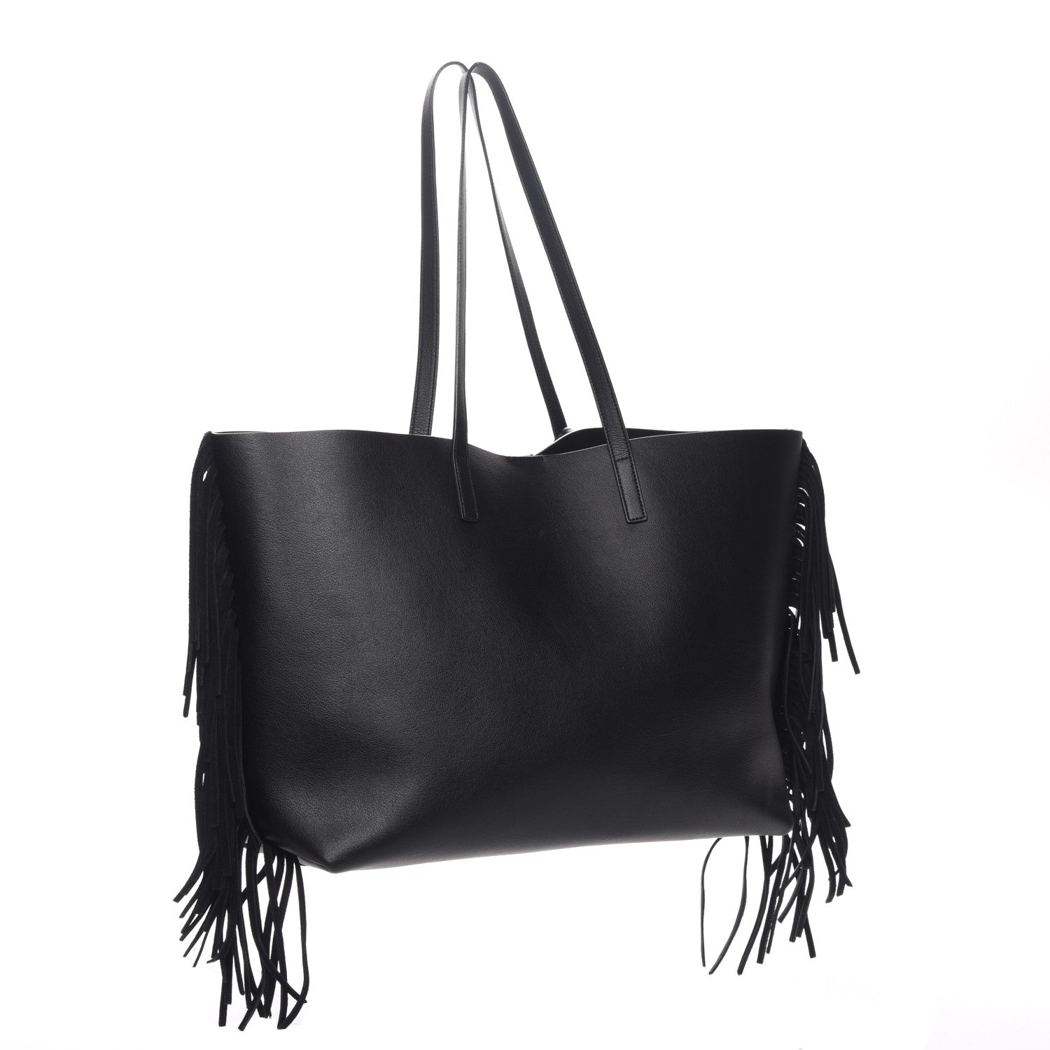 Saint Laurent Calfskin Large Fringe Shopping Tote Black 3 of 9