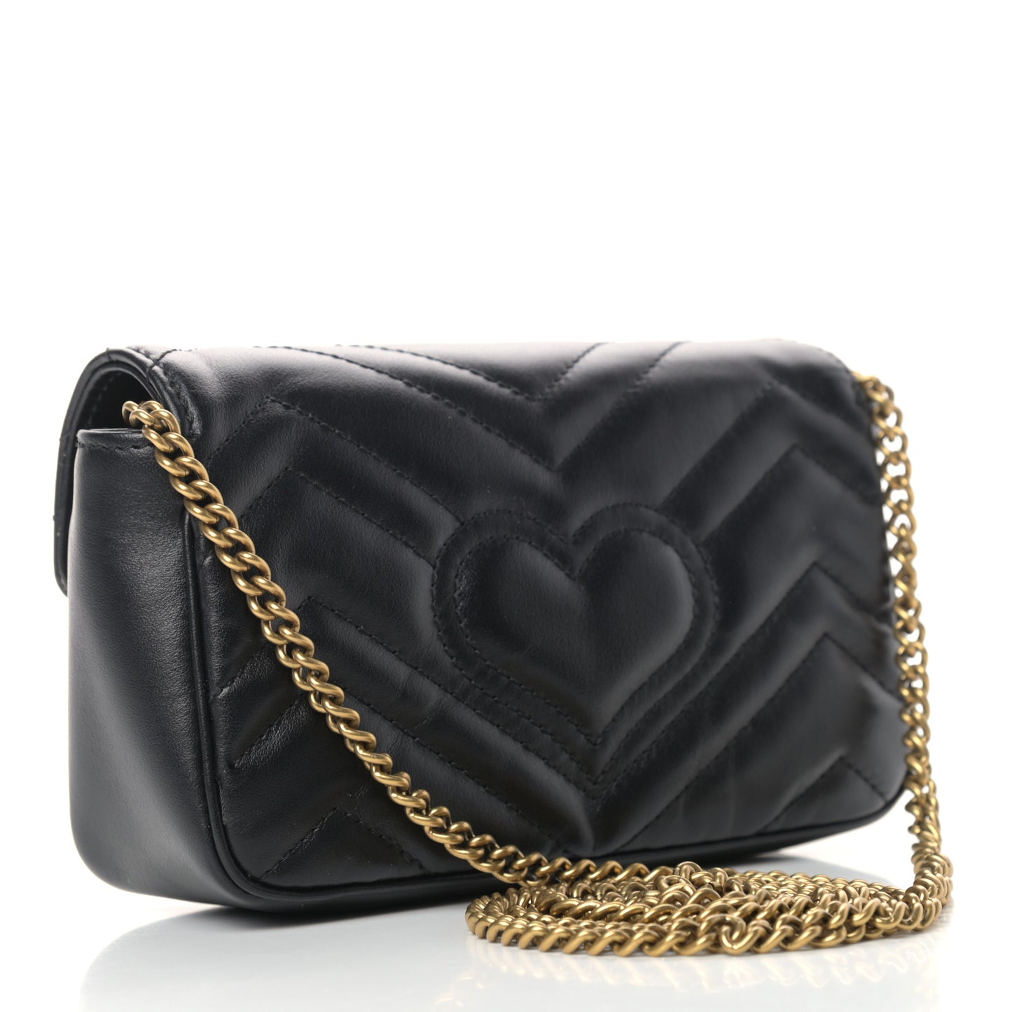 Calfskin Matelasse Super Mini GG Marmont Shoulder Bag Black