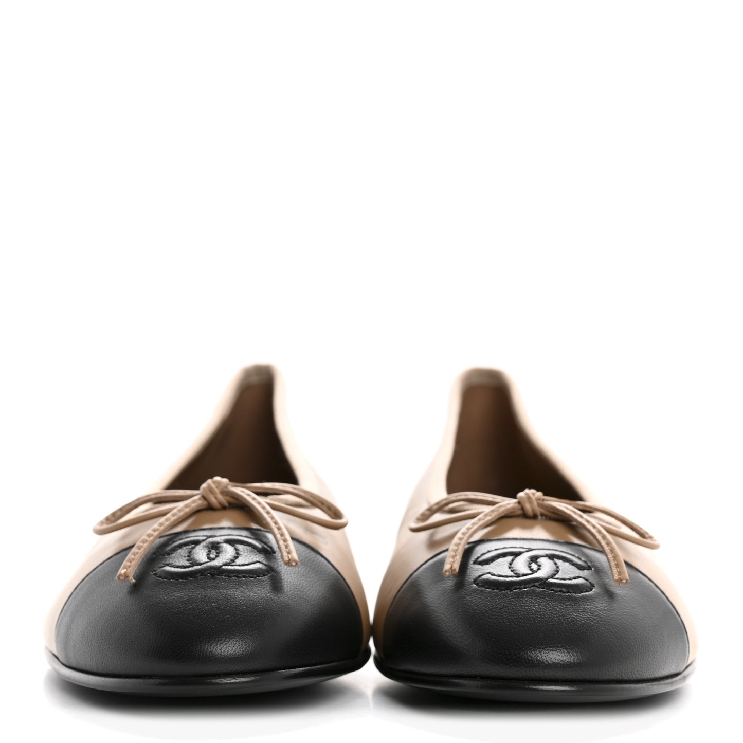 Lambskin Cap Toe CC Ballerina Flats 39 Beige Black