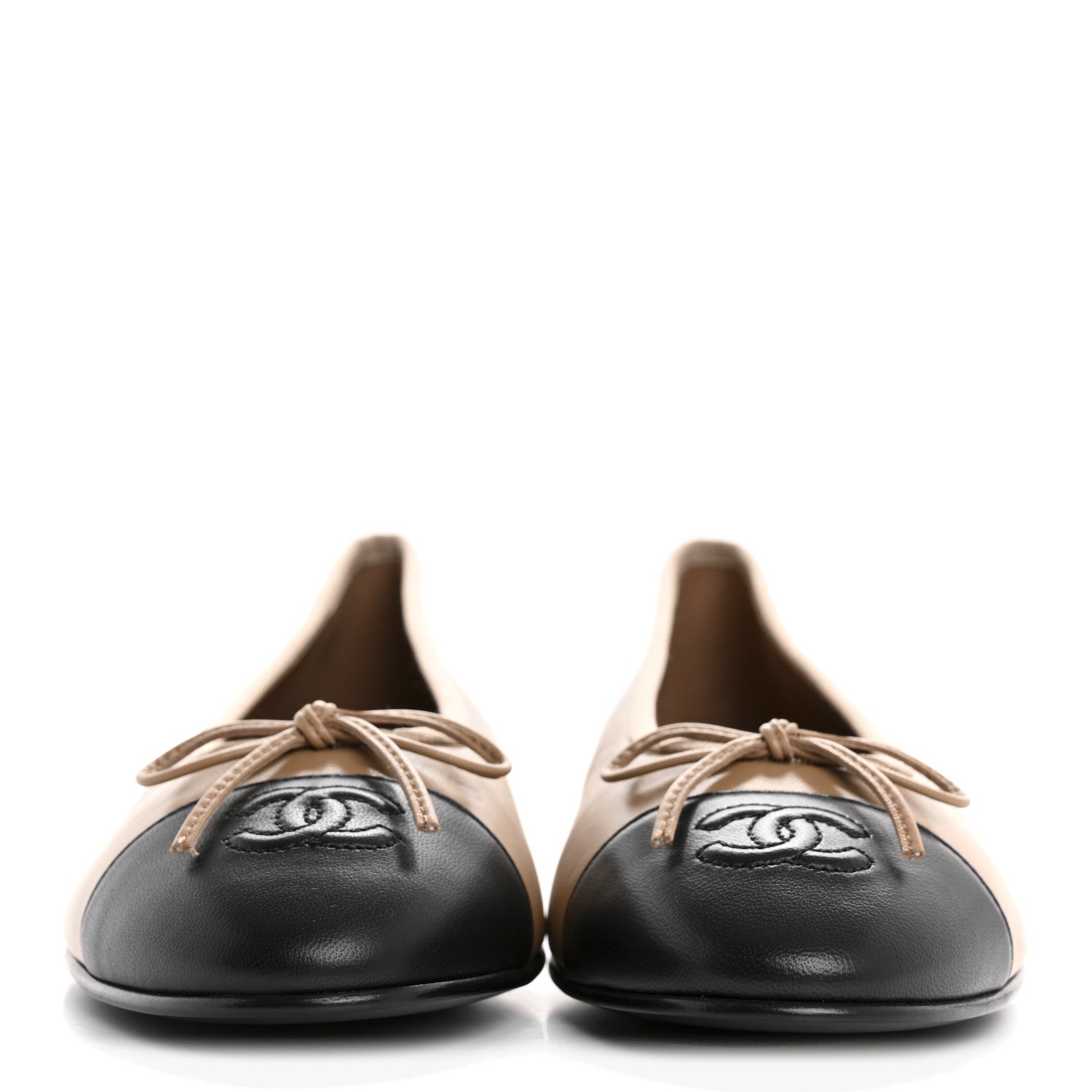 Chanel Lambskin Cap Toe CC Ballerina Flats 39 Beige Black 3 of 10