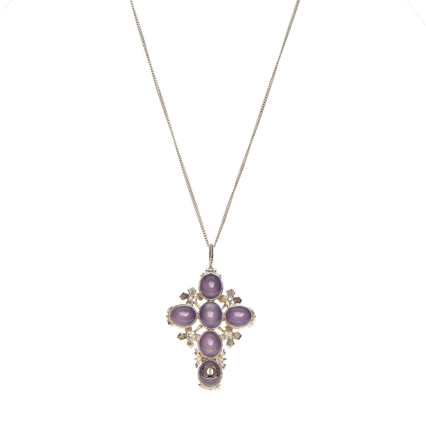 Gripoix Poured Glass Crystal CC Cross Necklace Gold