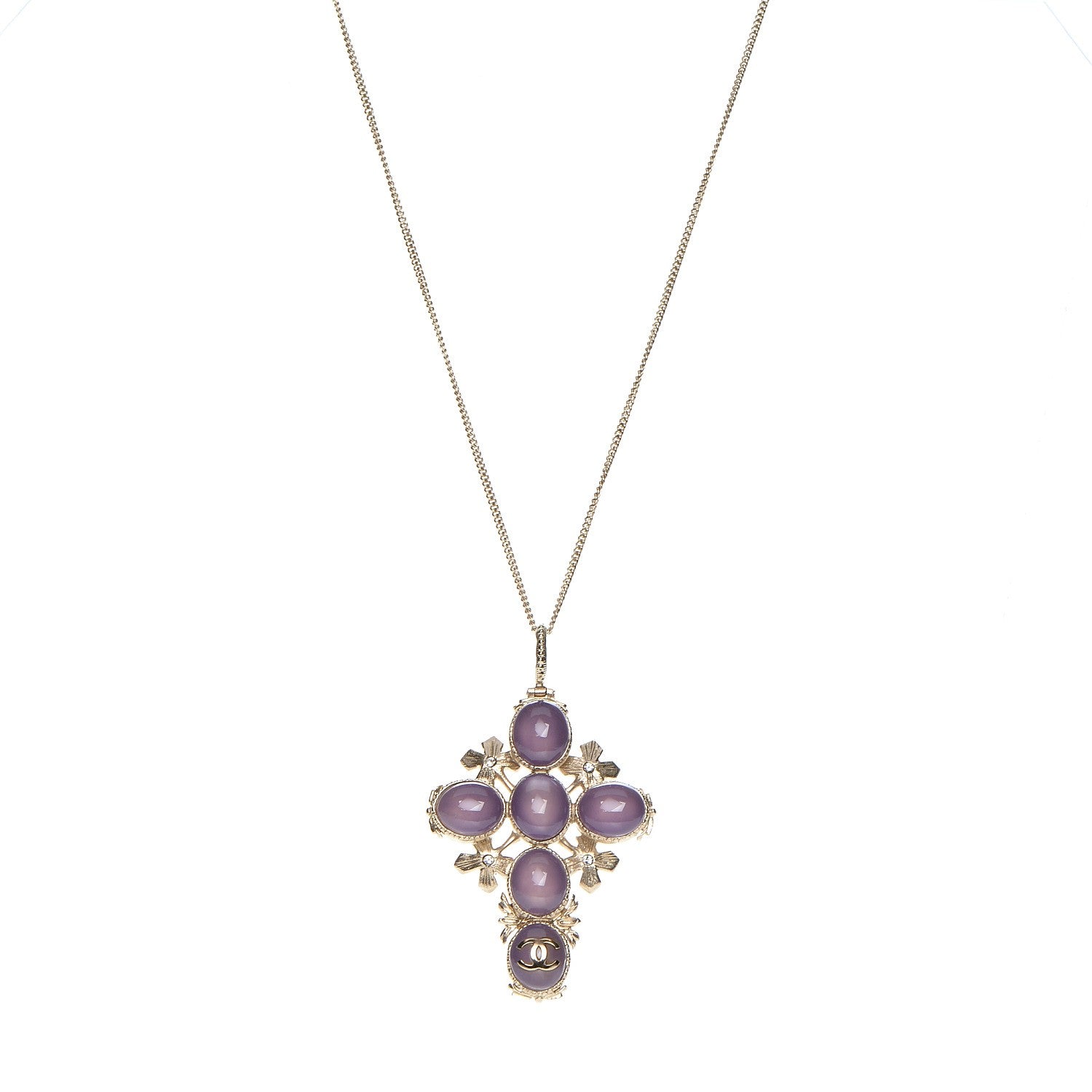 Chanel Gripoix Poured Glass Crystal CC Cross Necklace Gold 1 of 6