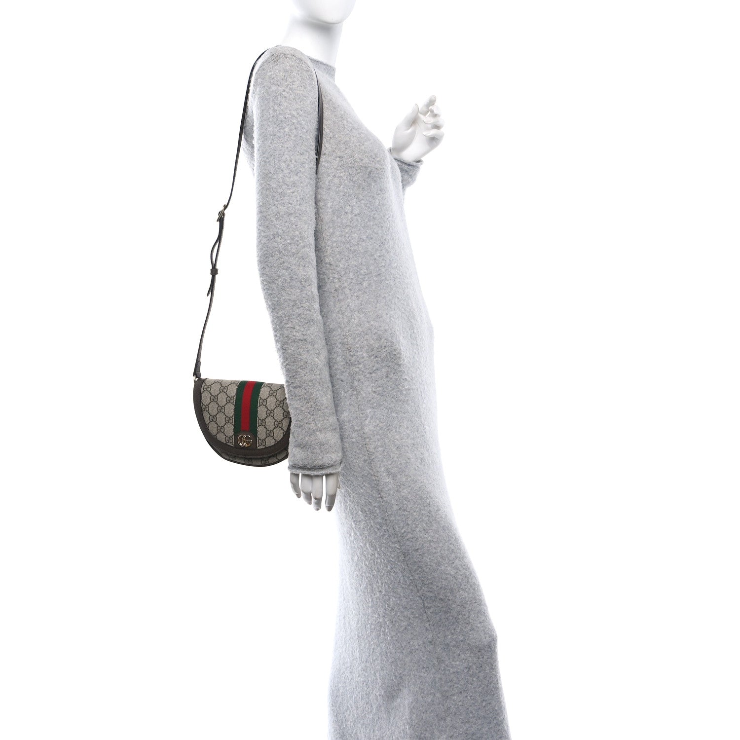 Gucci GG Supreme Monogram Textured Dollar Calfskin Web Mini Ophidia Flap Shoulder Bag Beige Ebony New Acero 2 of 11
