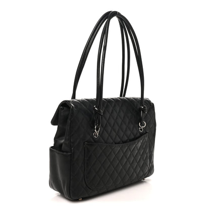Chanel Calfskin Quilted Large Cambon Flap Black White 3 of 10